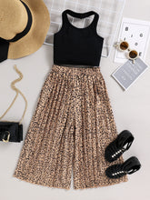 Load image into Gallery viewer, Girls Ribbed Halter Neck Tank and Leopard Pleated Wide Leg Pants Set
