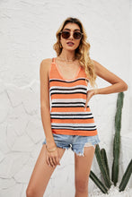 Load image into Gallery viewer, Striped Eyelet Sleeveless Knit Top
