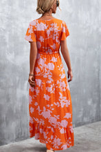 Load image into Gallery viewer, Floral Buttoned Drawstring Waist Tiered Dress
