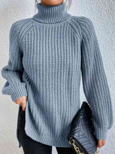 Load image into Gallery viewer, Full Size Turtleneck Rib-Knit Slit Sweater
