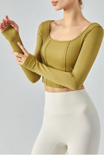 Load image into Gallery viewer, Seam Detail Thumbhole Sleeve Cropped Sports Top
