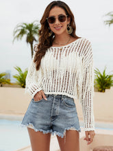 Load image into Gallery viewer, Fringe Trim Openwork Long Sleeve Cover-Up
