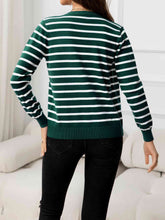 Load image into Gallery viewer, Striped Round Neck Long Sleeve Buttoned Knit Top
