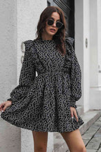 Load image into Gallery viewer, Printed Ruffle Trim Smocked Long Sleeve Mini Dress
