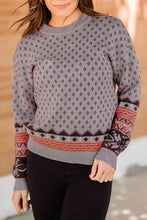 Load image into Gallery viewer, Geometrical Pattern Round Neck Dropped Shoulder Pullover Sweater
