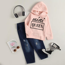 Load image into Gallery viewer, Girls Letter Graphic Hoodie and Jeans Set
