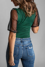Load image into Gallery viewer, Spliced Mesh Puff Sleeve Blouse
