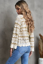Load image into Gallery viewer, Wavy Stripe Scalloped Hem Openwork Knit Top
