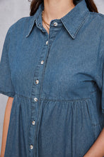 Load image into Gallery viewer, Button Up Collared Neck Tiered Denim Dress
