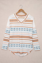 Load image into Gallery viewer, Geometric Print V-Neck Curved Hem Top
