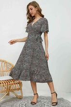 Load image into Gallery viewer, Printed V-Neck Flutter Sleeve Midi Dress
