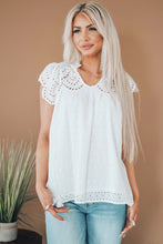 Load image into Gallery viewer, Eyelet Tassel Tie Flutter Sleeve Top
