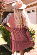 Load image into Gallery viewer, Mixed Print Frill Trim  Long Sleeve Dress
