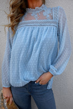 Load image into Gallery viewer, Swiss Dot Frill Neck Embroidered Keyhole Blouse
