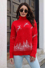 Load image into Gallery viewer, Reindeer &amp; Snow Pattern Turtle Neck Pullover Sweater
