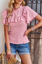 Load image into Gallery viewer, Smocked Tie Back Flutter Sleeve Blouse
