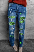 Load image into Gallery viewer, Printed Patch Distressed Boyfriend Jeans
