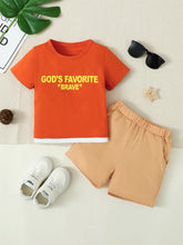 Load image into Gallery viewer, GOD&#39;S FAVORITE BRAVE Graphic Top and Shorts Set
