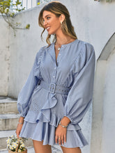 Load image into Gallery viewer, Gingham Button Front Belted Layered Dress
