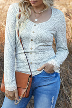 Load image into Gallery viewer, Leopard Buttoned Lace Trim Round Neck Top
