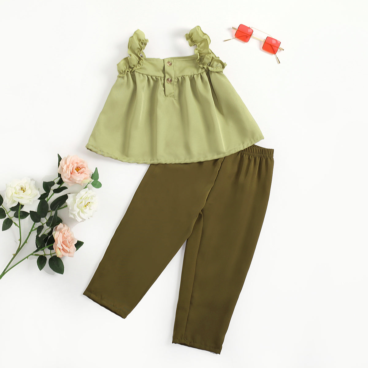 Ruffled Strap Tank and Pants Set