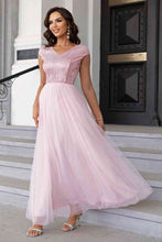 Load image into Gallery viewer, Sequin V-Neck Mesh Maxi Dress
