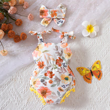 Load image into Gallery viewer, Floral Bow Detail Pom-Pom Trim Romper
