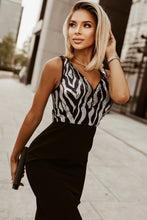 Load image into Gallery viewer, Two-Tone Sequin Sleeveless Plunge Maxi Dress
