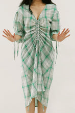 Load image into Gallery viewer, Plus Size Plaid Drawstring Detail Flounce Sleeve Dress
