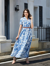 Load image into Gallery viewer, Floral Print Lapel Collar Short Sleeve Maxi Dress
