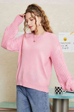 Load image into Gallery viewer, Double Take Round Neck Cable-Knit Dropped Shoulder Sweater

