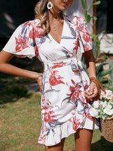 Load image into Gallery viewer, Floral Belted Ruffle Hem Surplice Wrap Dress
