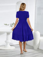 Load image into Gallery viewer, Smocked Tie Front Short Sleeve Tiered Dress
