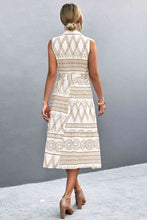 Load image into Gallery viewer, Printed Button Front Tie-Waist Sleeveless Collared Dress
