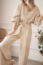 Load image into Gallery viewer, V-Neck Tie Waist Wide Leg Jumpsuit
