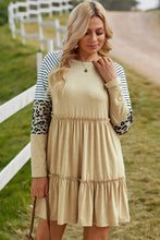 Load image into Gallery viewer, Mixed Print Frill Trim  Long Sleeve Dress
