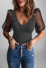 Load image into Gallery viewer, Spliced Mesh Puff Sleeve Blouse
