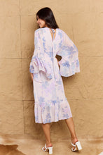 Load image into Gallery viewer, OneTheLand Take Me With You Floral Bell Sleeve Midi Dress in Blue
