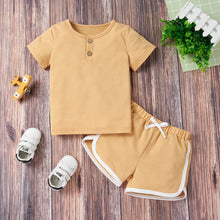 Load image into Gallery viewer, Kids Quarter Button T-Shirt and Drawstring Waist Shorts Set
