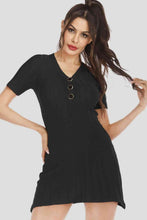 Load image into Gallery viewer, Buttoned Short Sleeve V-Neck Knit Dress

