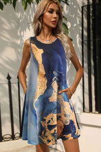 Load image into Gallery viewer, Abstract Print Round Neck Sleeveless Dress with Pockets
