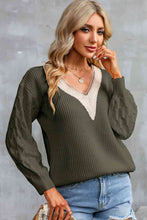 Load image into Gallery viewer, Contrast V-Neck Sweater
