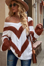 Load image into Gallery viewer, Woven Right Chevron Cable-Knit V-Neck Tunic Sweater
