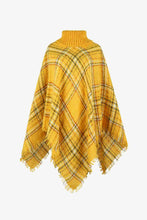 Load image into Gallery viewer, Plaid Turtleneck Fringe Hem Poncho
