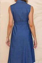Load image into Gallery viewer, Button Front Belted Sleeveless Collared Shirt Dress
