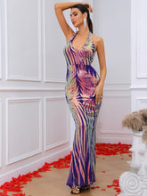 Load image into Gallery viewer, Multicolored Sequin Halter Neck Fishtail Dress

