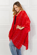 Load image into Gallery viewer, Justin Taylor Pom-Pom Asymmetrical Poncho Cardigan in Red
