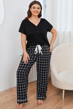 Load image into Gallery viewer, Plus Size V-Neck Top and Plaid Pants Lounge Set
