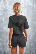 Load image into Gallery viewer, Half Zip Cropped Hooded T-Shirt and Shorts Set
