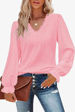 Load image into Gallery viewer, Eyelet V-Neck Flounce Sleeve Blouse
